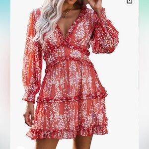 Large Dokotoo deep v backless red dress